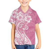 Polynesian Women's Day Kid Hawaiian Shirt Pink Hibiscus Flowers With Polynesian Pattern LT05 Kid Pink - Polynesian Pride