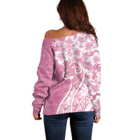 Polynesian Women's Day Off Shoulder Sweater Pink Hibiscus Flowers With Polynesian Pattern LT05 - Polynesian Pride