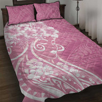 Polynesian Women's Day Quilt Bed Set Pink Hibiscus Flowers With Polynesian Pattern