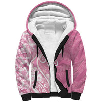 Polynesian Women's Day Sherpa Hoodie Pink Hibiscus Flowers With Polynesian Pattern