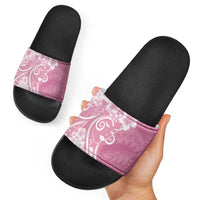Polynesian Women's Day Slide Sandals Pink Hibiscus Flowers With Polynesian Pattern