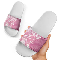 Polynesian Women's Day Slide Sandals Pink Hibiscus Flowers With Polynesian Pattern