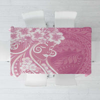 Polynesian Women's Day Tablecloth Pink Hibiscus Flowers With Polynesian Pattern