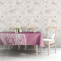 Polynesian Women's Day Tablecloth Pink Hibiscus Flowers With Polynesian Pattern