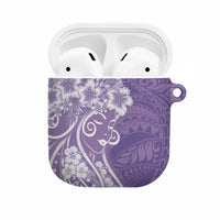Polynesian Women's Day AirPods Case Purple Hibiscus Flowers With Polynesian Pattern