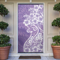Polynesian Women's Day Door Cover Purple Hibiscus Flowers With Polynesian Pattern