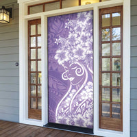 Polynesian Women's Day Door Cover Purple Hibiscus Flowers With Polynesian Pattern