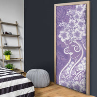 Polynesian Women's Day Door Cover Purple Hibiscus Flowers With Polynesian Pattern