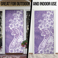 Polynesian Women's Day Door Cover Purple Hibiscus Flowers With Polynesian Pattern