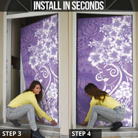 Polynesian Women's Day Door Cover Purple Hibiscus Flowers With Polynesian Pattern