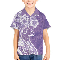 Polynesian Women's Day Hawaiian Shirt Purple Hibiscus Flowers With Polynesian Pattern LT05 - Polynesian Pride
