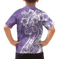 Polynesian Women's Day Kid Hawaiian Shirt Purple Hibiscus Flowers With Polynesian Pattern LT05 - Polynesian Pride
