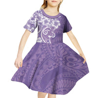 Polynesian Women's Day Kid Short Sleeve Dress Purple Hibiscus Flowers With Polynesian Pattern LT05 - Polynesian Pride