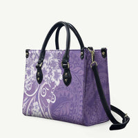 Polynesian Women's Day Leather Bag Purple Hibiscus Flowers With Polynesian Pattern