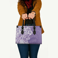 Polynesian Women's Day Leather Bag Purple Hibiscus Flowers With Polynesian Pattern