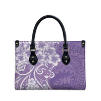 Polynesian Women's Day Leather Bag Purple Hibiscus Flowers With Polynesian Pattern