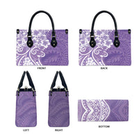 Polynesian Women's Day Leather Bag Purple Hibiscus Flowers With Polynesian Pattern