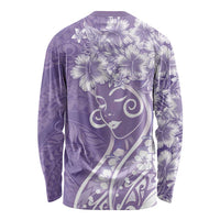 Polynesian Women's Day Long Sleeve Shirt Purple Hibiscus Flowers With Polynesian Pattern