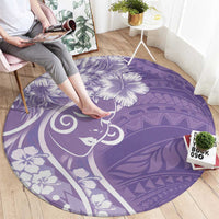 Polynesian Women's Day Round Carpet Purple Hibiscus Flowers With Polynesian Pattern