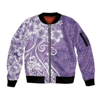 Polynesian Women's Day Sleeve Zip Bomber Jacket Purple Hibiscus Flowers With Polynesian Pattern LT05 Unisex Purple - Polynesian Pride