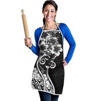 Polynesian Women's Day Apron Black Hibiscus Flowers With Polynesian Pattern