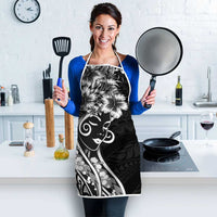 Polynesian Women's Day Apron Black Hibiscus Flowers With Polynesian Pattern