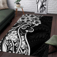 Polynesian Women's Day Area Rug Black Hibiscus Flowers With Polynesian Pattern LT05 Black - Polynesian Pride