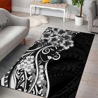 Polynesian Women's Day Area Rug Black Hibiscus Flowers With Polynesian Pattern LT05 - Polynesian Pride