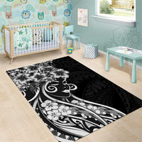 Polynesian Women's Day Area Rug Black Hibiscus Flowers With Polynesian Pattern LT05 - Polynesian Pride