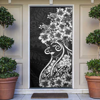 Polynesian Women's Day Door Cover Black Hibiscus Flowers With Polynesian Pattern