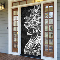 Polynesian Women's Day Door Cover Black Hibiscus Flowers With Polynesian Pattern