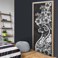 Polynesian Women's Day Door Cover Black Hibiscus Flowers With Polynesian Pattern