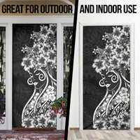 Polynesian Women's Day Door Cover Black Hibiscus Flowers With Polynesian Pattern