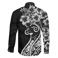 Polynesian Women's Day Family Matching Off The Shoulder Long Sleeve Dress and Hawaiian Shirt Black Hibiscus Flowers With Polynesian Pattern