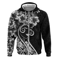 Polynesian Women's Day Hoodie Black Hibiscus Flowers With Polynesian Pattern
