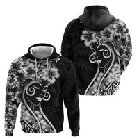 Polynesian Women's Day Hoodie Black Hibiscus Flowers With Polynesian Pattern