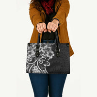 Polynesian Women's Day Leather Bag Black Hibiscus Flowers With Polynesian Pattern