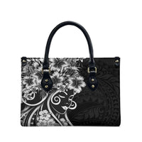 Polynesian Women's Day Leather Bag Black Hibiscus Flowers With Polynesian Pattern