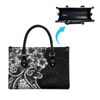 Polynesian Women's Day Leather Bag Black Hibiscus Flowers With Polynesian Pattern