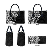 Polynesian Women's Day Leather Bag Black Hibiscus Flowers With Polynesian Pattern