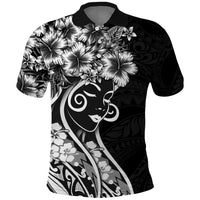 Polynesian Women's Day Polo Shirt Black Hibiscus Flowers With Polynesian Pattern LT05 Black - Polynesian Pride