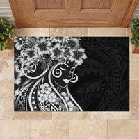 Polynesian Women's Day Rubber Doormat Black Hibiscus Flowers With Polynesian Pattern