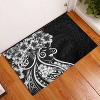 Polynesian Women's Day Rubber Doormat Black Hibiscus Flowers With Polynesian Pattern