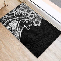 Polynesian Women's Day Rubber Doormat Black Hibiscus Flowers With Polynesian Pattern