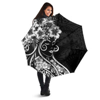 Polynesian Women's Day Umbrella Black Hibiscus Flowers With Polynesian Pattern