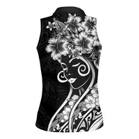 Polynesian Women's Day Women Sleeveless Polo Shirt Black Hibiscus Flowers With Polynesian Pattern LT05 - Polynesian Pride