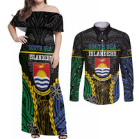 Personalised South Sea Islanders And Gilbert Islands Couples Matching Off Shoulder Maxi Dress and Long Sleeve Button Shirt Kanakas Polynesian Pattern