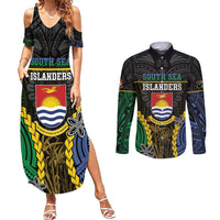 Personalised South Sea Islanders And Gilbert Islands Couples Matching Summer Maxi Dress and Long Sleeve Button Shirt Kanakas Polynesian Pattern LT05 Black - Polynesian Pride
