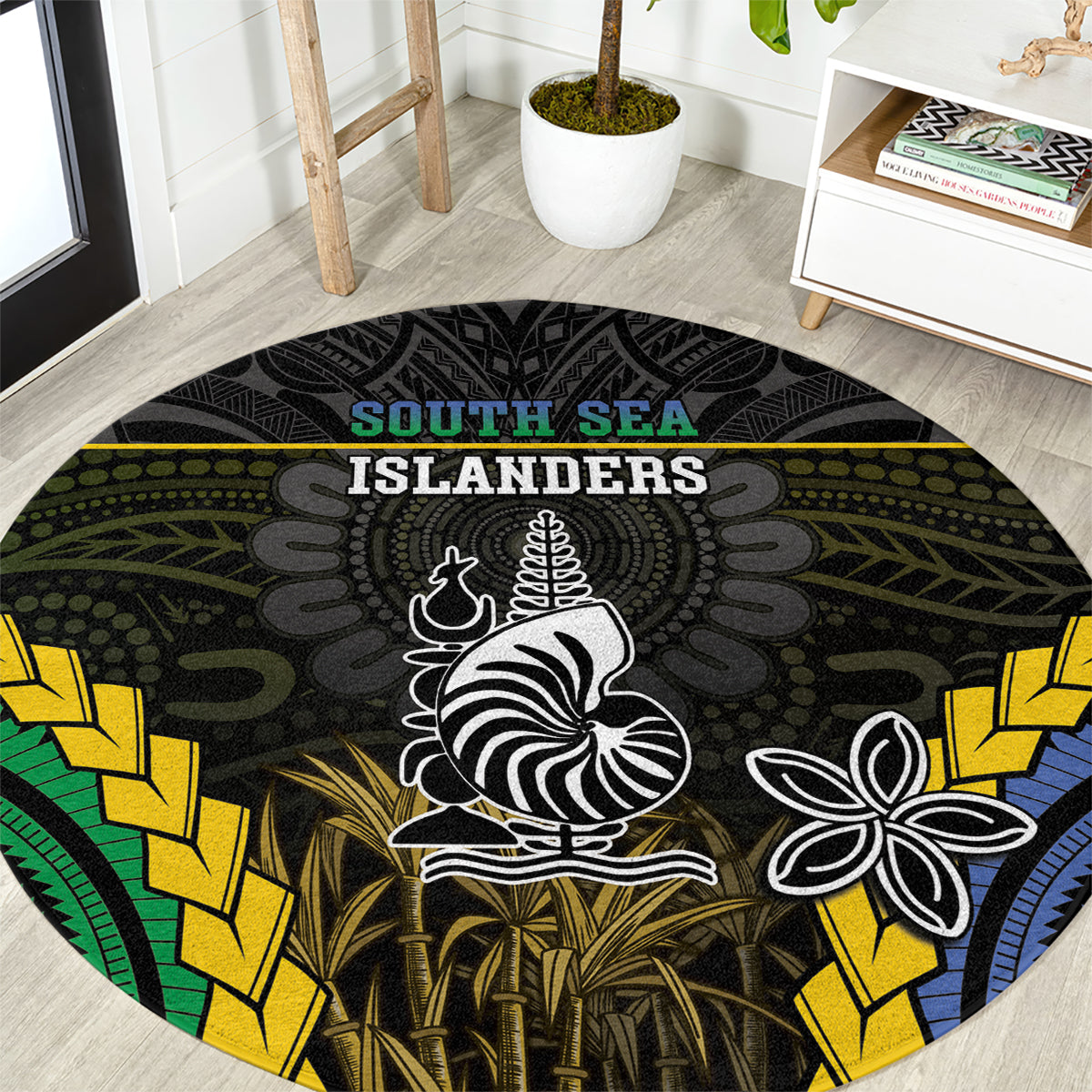South Sea Islanders And New Caledonia Round Carpet Kanakas Polynesian Pattern