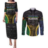 Personalised South Sea Islanders And New Ireland Couples Matching Puletasi and Long Sleeve Button Shirt Kanakas Polynesian Pattern